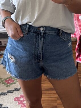 PacSun Medium Blue Distressed High-Rise Denim Mom Shorts Size 31
